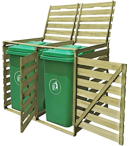 Générique Abri pour Poubelle Double 240 L Bois imprégné, Maison & Jardin, Produits ménagers, Accessoires pour conteneurs à déchets, Cache-conteneurs à déchets, Vert, 37 KG, 42270