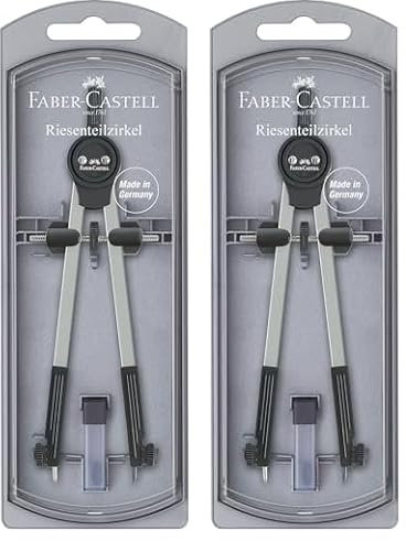 FABER-CASTELL 174207 - Zirkel Risenteilzirkel schwarz, inkl. Ersatzteilen und Zirkelminen, für Schule und Ausbildung (Packung mit 2)