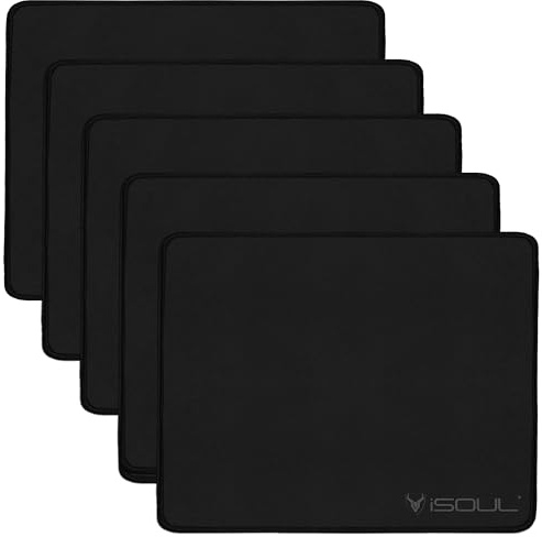 iSOUL Mouse Pad, Mice Pad with Non-Slip Rubber Base, 5 Pack Mouse Mats for Computers Durable Stitched Edges, [28mm x 22m] Neoprene Smooth Surface for Laser and Optical Mouse Mat, Black