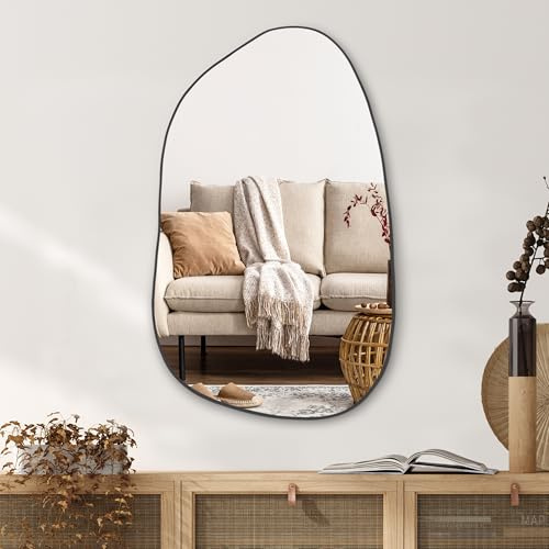 PERFNIQUE Asymmetrischer Spiegel 85 x 52 cm, Schwarz Unregelmäßiger Wandspiegel, Modernes Dekorativ für Wohnzimmer, Badezimmer, Schlafzimmer, Eingangsbereich