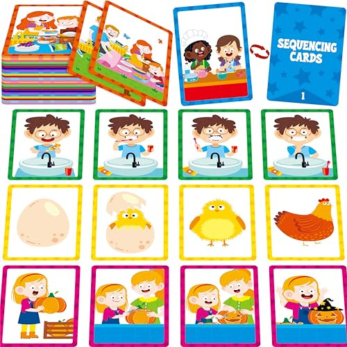 Cartes de séquençage à 4 scènes, jeu de cartes à 72 séquences pour la maternelle, l'ordre d'apprentissage et la logique des enfants, matériel d'orthophonie pour l'autisme, activité d'apprentissage