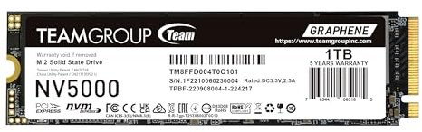 TEAMGROUP NV5000 1TB SLC Cache NVMe PCIe Gen4x4 M.2 2280 Laptop, Desktop SSD Read/Write Speed up to 4500 / 1900MB/s TM8FGM001T0C101