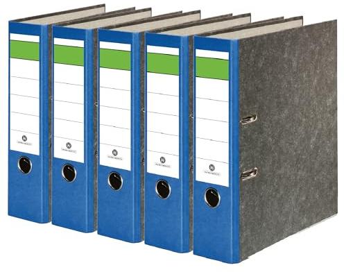 Conipa® 5 Stück DIN A4 Ordner Blau (8cm breit) 2-Ringe-Meachanik [MADE IN GERMANY] für 600 Blatt (grau marmoriert) - Aktenordner & Ordnerhefter für Unterlagen - Dokumentenordner Büro, Uni & Schule