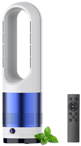 Ventilateur Tour Chaud/Froid avec Télécommande, 45 Cm, sans Pales, Oscillant à 80°, 8 Vitesses, Minuterie 8 H, écran LED, Purificateur d'air sur Pied pour La Maison, La Chambre à Coucher, Le Bureau