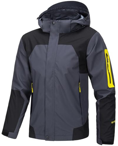 PADOLA Veste Imperméable Homme Randonnée Softshell Coupe Vent Respirant Vestes de Pluie Patchwork Blouson Automne Veste mi saison Vélo Blousons Fonctionnelle Manteau Veste de Travail (XL, 0 Gris)