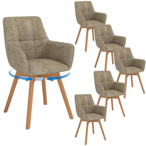 LEWE Chaises de Salle à Manger Pieds en Bois Lot de 6, Pivotantes à 360° | Chaise Rembourrées avec Accoudoir, Fauteuil Moderne avec Pieds en hêtre, pour Salle à Manger, Cuisine, Salon, Marron