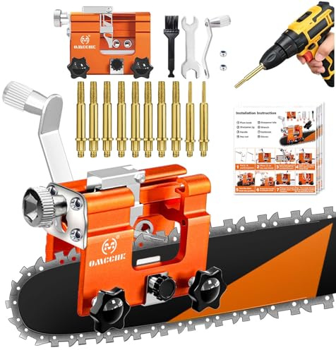 Universal Chainsaw Sharpener Jig with Cleaning Brush, Portable Chain Saw Sharpening Tool Kit with 10 Diamond Burrs Manual Hand-crank Chainsaw Blade Sharpenr for 4-22 Chainsaw
