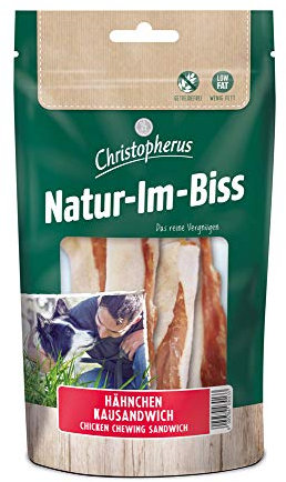 Christopherus Kausticks für Hunde, Hähnchen-Kausandwich, Warmluftgetrocknet, Natur-Im-Biss, 70 g