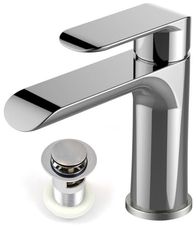 Xcel Home Mera Modern Chrome Basin Sink Tap with Waste, Round Mixer Mono Bloc Luxury Bathroom Sink Faucet, Single Lever Control, Easy Installation, UK Standard