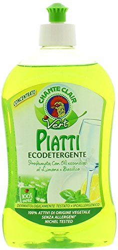 chanteclaire – ecodetergente para platos perfumado concentrado con aceites esenciales de limón y albahaca – 4 botes de 500 ml [2 L]