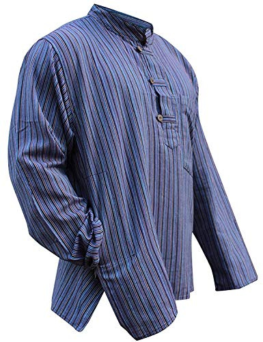 Multicolor Mix Dharke Rayas Peso Ligero Cómodo Manga Larga Tradicional Abuelo, Camisa Hippy Boho, S M L XL XXL XXXL - Mezcla de Púrpura, M