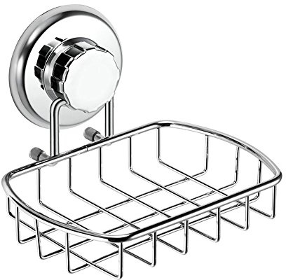 HASKO Suction Cup Soap Dish for Shower Wall, Rustproof Stainless Steel Shower Soap Holder Suction, Bathtub Bathroom Bar Soap Holder (Chrome)