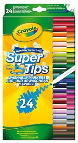 CRAYOLA SuperTips Washable Markers - Assorted Colours (Pack of 24) | Premium Felt Tip Pens That Can Easily Wash Off Skin & Clothing | Ideal for Kids Aged 3+