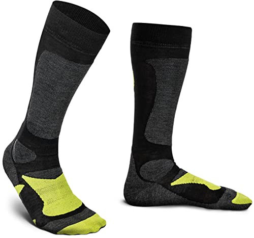 Piarini 2 Paar Unisex Skisocken Skistrumpf Herren Damen Wintersport Snowboard atmungsaktive Knie-Strümpfe Schwarz-Grün Gr.43-46