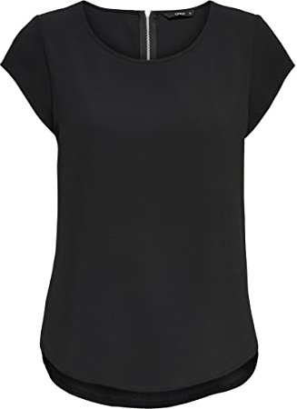 ONLY Damen Einfarbige Kurzarm Bluse Basic Rundhals Ausschnitt Blusen T-Shirt Blouse Oberteil ONLVIC, 15136069,Schwarz,S
