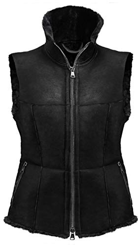 CHRIST Gilet Donna in Pelle di Agnello Gilet in Pelle Naturale, Versatile e Caldo Adatto Anche per Equitazione, Outdoor e per l’Inverno, Colore Nero, Taglia 42