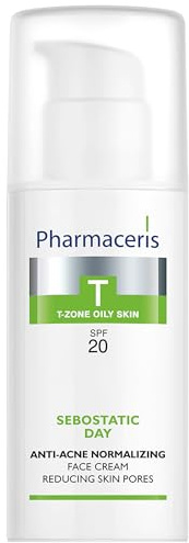 Pharmaceris T Sebostatic Day, Gesichtscreme LSF 20, Gesichtsfeuchtigkeitscreme für Akne, Fettige Haut und Mischhaut, Reinigt die Poren, Zitronensäure - 50 ml