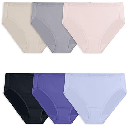Fruit of the Loom Women's Microfiber Underwear, Lightweight & Sleek, Available in Plus Size, Hi Cut - 6 Pack - Colors May Vary, 10