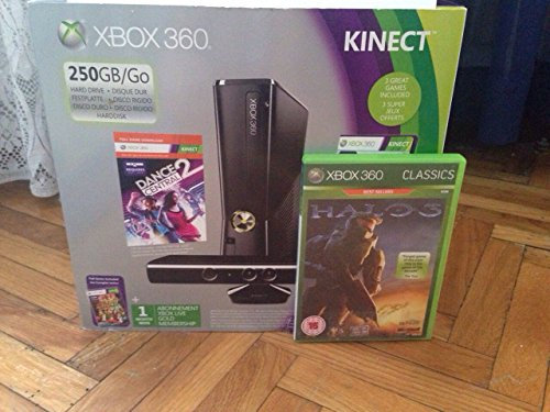 Console Xbox 360 250 Go + Capteur Kinect + Dance central 2 (jeu Kinect) + Sports (jeu Kinect) + Kinect adventures ! + Carte Xbox Live 1 mois