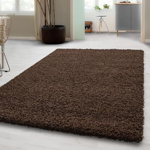 Carpetsale24 Shaggy Hochflor Teppich Wohnzimmer 160x230 cm Braun - Moderner, Flauschiger Langflor Teppich – Weicher Carpet für Schlafzimmer, Esszimmer & als stilvoller Küchenteppich