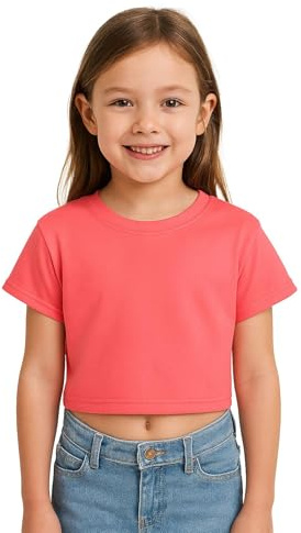 A2Z 4 Kids Girls Crop Top Plain T Shirt Soft Feel - New Crop Top Plain Neon Pink 9-10
