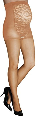 Berkshire Women's Maternity Light Support Pantyhose 5700 - Maternity Tights Over The Belly - Motherhood Hosiery - Lace Belly Panels, Reinforced Toe, 30 Denier - Pregnant Women Stocking - Natural Tan, D