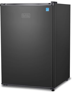 BLACK+DECKER 2.5 Cu. Ft. Compact Refrigerator, ENERGY STAR Certified, Single Door Mini Fridge with Chiller Compartment, Personal Fridge for Home or Dorm Room, R600a Refrigerant, BCRK25B, Black