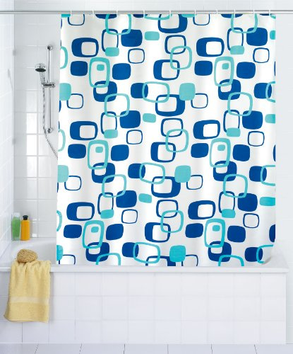 WENKO 19179100 Duschvorhang Geometrix - Anti-Bakteriell, waschbar, mit 12 Duschvorhangringen, Kunststoff - Polyester, Weiß