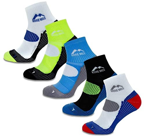 More Mile London (5 Pair Pack) Mens Cushioned Running Socks, Multi-coloured, UK 8.5-10.5