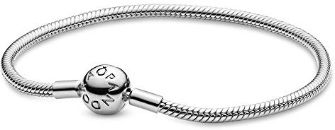 Pandora Icons Snake chain silver bracelet with round clasp, 23