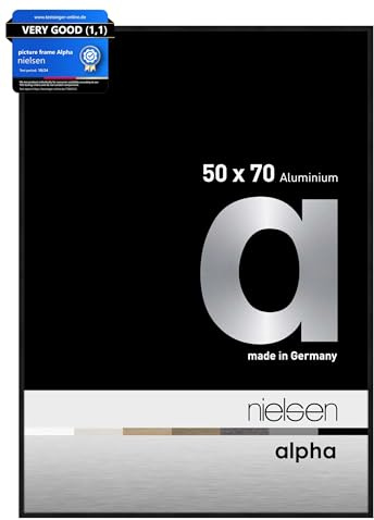 nielsen Alpha Matt Black Aluminium Picture Frame - 50x70cm - with Float Glass and Easy Push-Turn Clips - For Photos and Art
