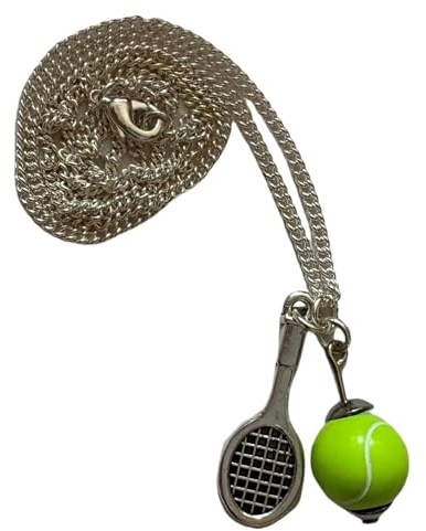 Miniblings tennis tennisracket tennisboll halsband – handgjorda modesmycken I kedja med hänge längd: 45 cm – tenniskedja försilvrad emalj, 25mm, Emalj, Kristall