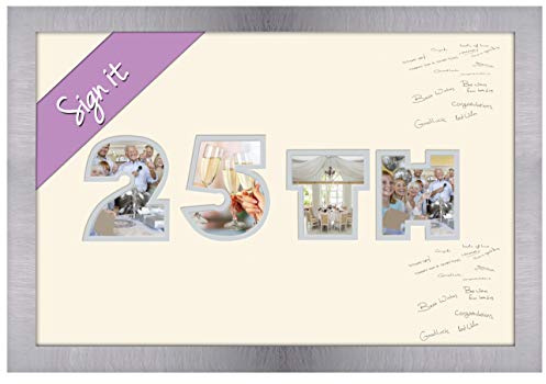 Photos in a Word 25th Birthday Silver Wedding Anniversary Personalised Guest Book Signing Signature Autograph Photo Frame to Sign Gift Present (Brushed Silver Finish)