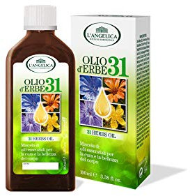 L'Angelica, Olio d'Erbe 31, Miscela di Oli Essenziali Multiuso 100% Naturale, Rinfrescante e Tonificante, Ideale Contro Affaticamento Muscolare, 100ml