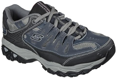 Skechers Men's Afterburn M. Fit Fashion Sneakers – Leather Upper, Memory Foam Insole, Rubber Outsole, Navy, 10.5 X-Wide