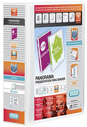 Elba A4 2 D-Ring Binder, 65mm capacity, 90mm spine, Presentation Folder with Customisable Cover, Portrait, White (Single)