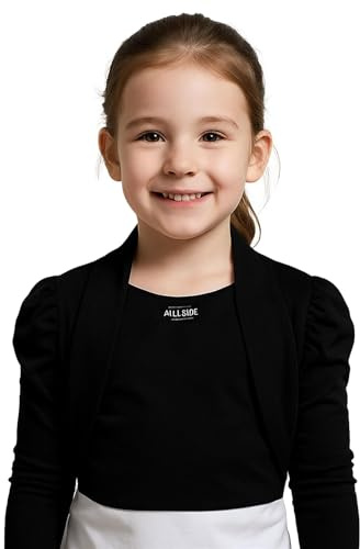 New Kids Girls Ruched Sleeve Stylish Shrug Bolero Cropped Cardigan 2 3 4 5 6 7 8 9 10 11 12 13 Years Black