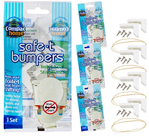 Compac Home Toilet Seat Stabilizers Safe-T-Bumpers, Lock Moving or Wobbly Seat Safely in Place for Kids, Elderly, 4 Sets