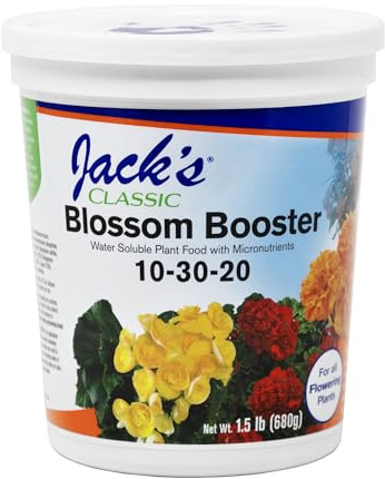 Jack's Classic 10-30-20 Blossom Booster Water-Soluble Fertilizer with Micronutrients for Increasing Color and Quantity of Blooms in Flowering Plants, 1.5lbs