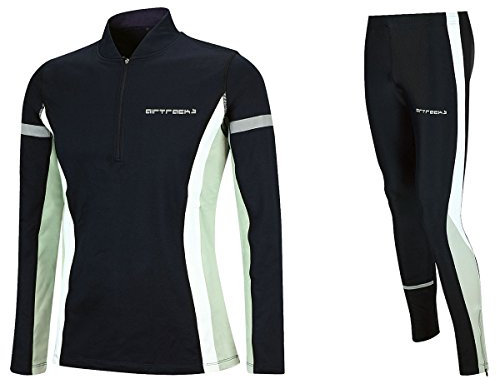 Airtracks Herren Winter Laufset Thermo Laufhose Lang Laufshirt Langarm Sweatshirt Fleece Funktionsshirt Sport Langarmshirt Jogginghose Leggins - schwarz - L
