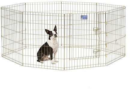 MidWest Homes for Pets - 542-30 Parque de ejercicio y juego para perros y mascotas, metálico, plegable, con puerta, estacas de anclaje, ofrece 1,5 m de espacio para jugar, 76 cm de altura, zinc dorado
