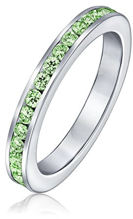 Anello Eternity A Fascia Impilabile Con Zirconi Cubici Verde Lime Simulato Peridoto Per Donne In Argento Sterling .925
