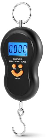 Flexzion Báscula digital colgante de capacidad de peso de 88 lbs / 40 kg con gancho y pantalla LCD, Balanza electrónica portátil de retroiluminación alimentada por batería para pesca, caza y granjas