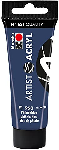 Marabu 12200055953 - Artist Acryl Phthaloblau 953, 22 ml, feine Acrylfarbe in Künstlerqualität, auf Wasserbasis, pastose Konsistenz, hoch pigmentiert, sehr gute Brillanz und Deckkraft