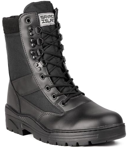Savage Island Leder Stiefel Kampfstiefel Einsatzstiefel mit Reissverschluss Militär Bundeswehr Wandern Tactical Boot Schwarz, 45 EU