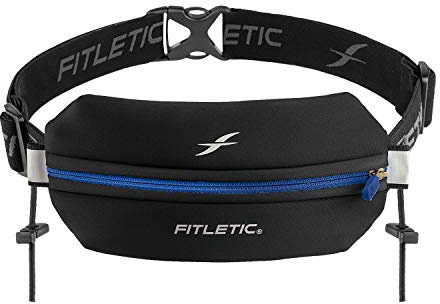 Fitletic Neo Race Belt, Black & Blue | Unique No Bounce Design for Marathon, Triathlon, Trail, 5k, 10k | Running Belt | N01R-04
