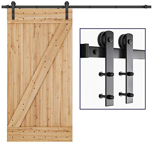 SMARTSTANDARD 8ft Barn Door Hardware Kit, Sliding Door Hardware Kit, Smoothly & Quietly - Heavy Duty Sturdy - Easy to Install, Fits 42-48 Wide Door Panel (I Shape)