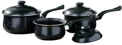 PREMIER Housewares 0204215 Set di 3 Pentole, in Acciaio al Carbonio, Maniglie in Bachelite, Nero