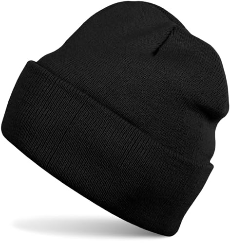 styleBREAKER Unisex stickad mössa med uppvik i akryl,Svart