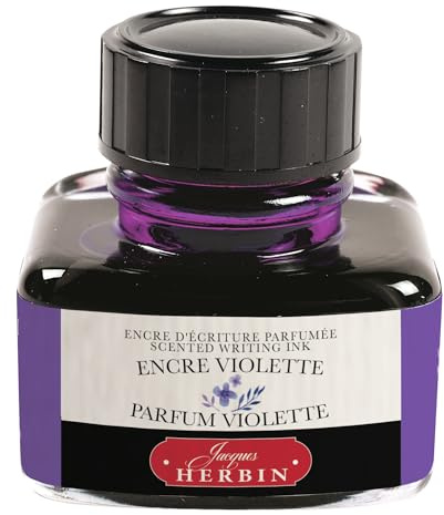 Jacques Herbin 13777T - ''Les subtiles'' scented ink bottle for fountain pens and roller pens 30 ml, Violette ink and Violette fragrance. Made in France